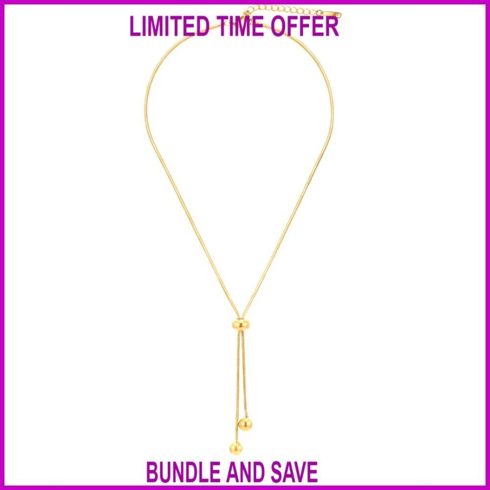 Adjustable Snake Chain Bolo Necklace Minimalist Round Bead Pendant Jewelry